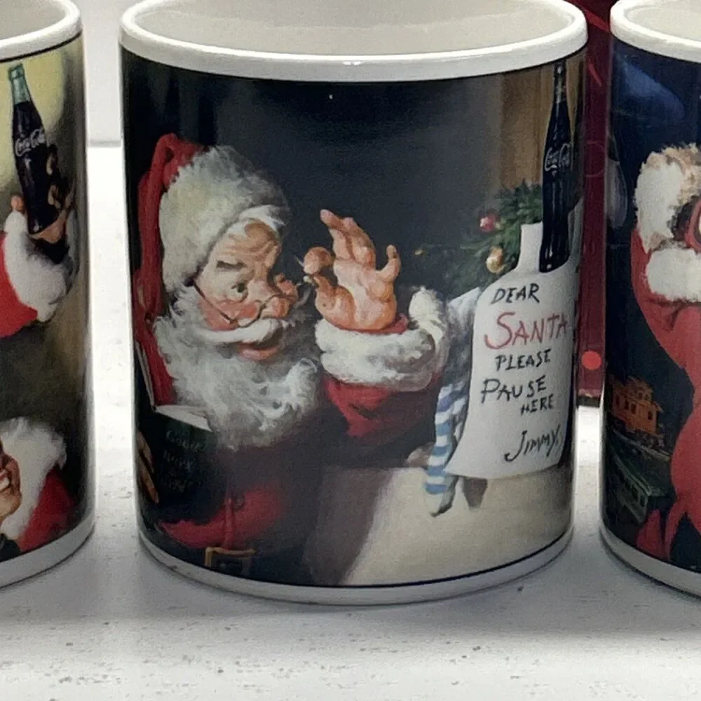 Coca-Cola‎ Christmas Holiday Santa Stoneware Mugs Cups - Set Of 4 W BOX EUC